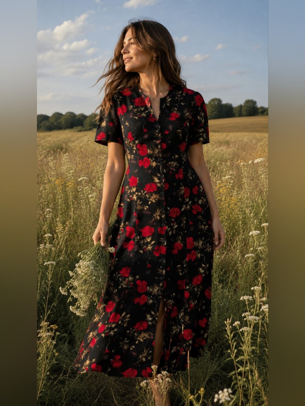 Jessica Vintage Prairie Grung Cottagecore Romantic Button Front Maxi Dress 12P